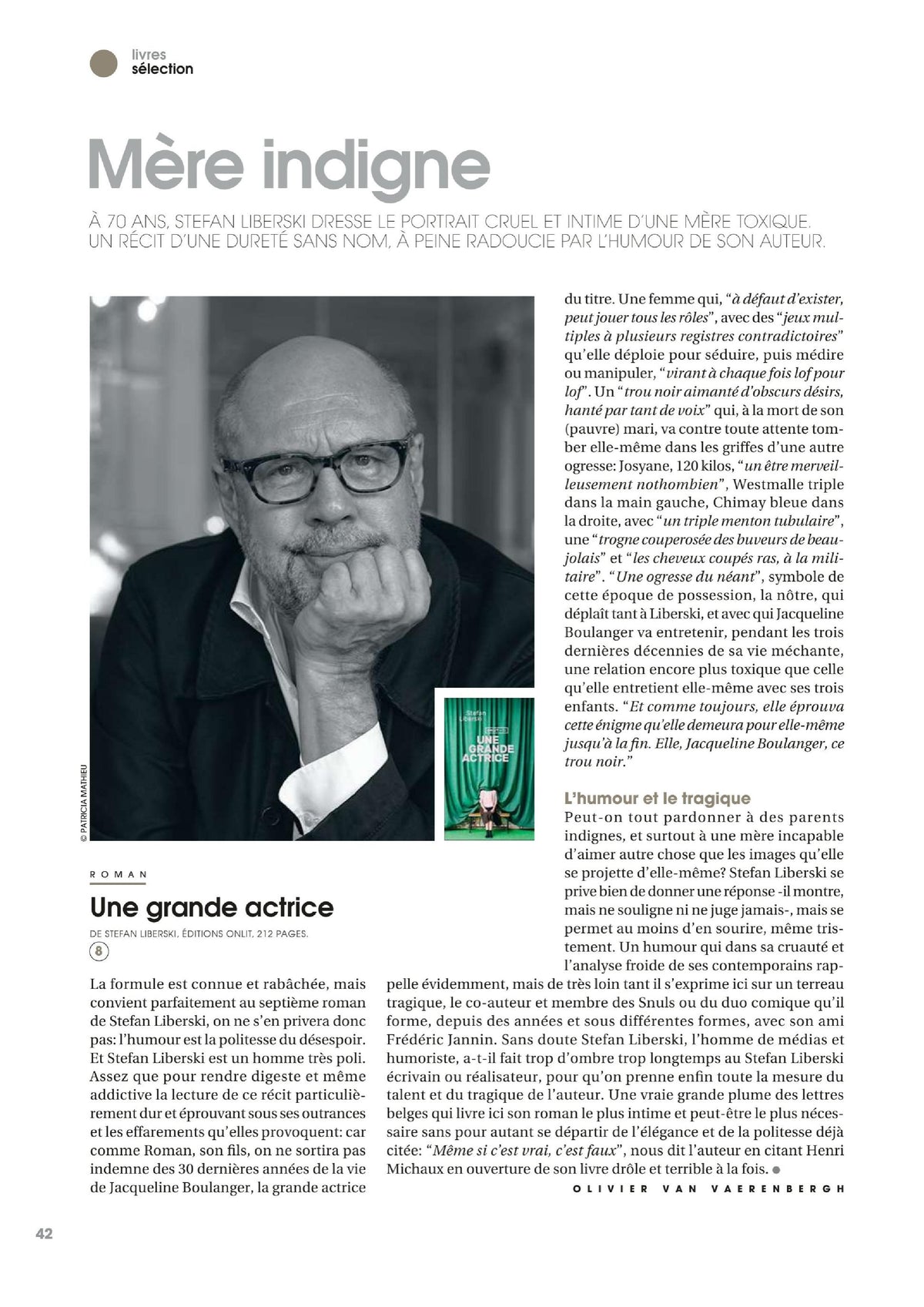 Couverture du livre « Une grande actrice » de Stefan Liberski
