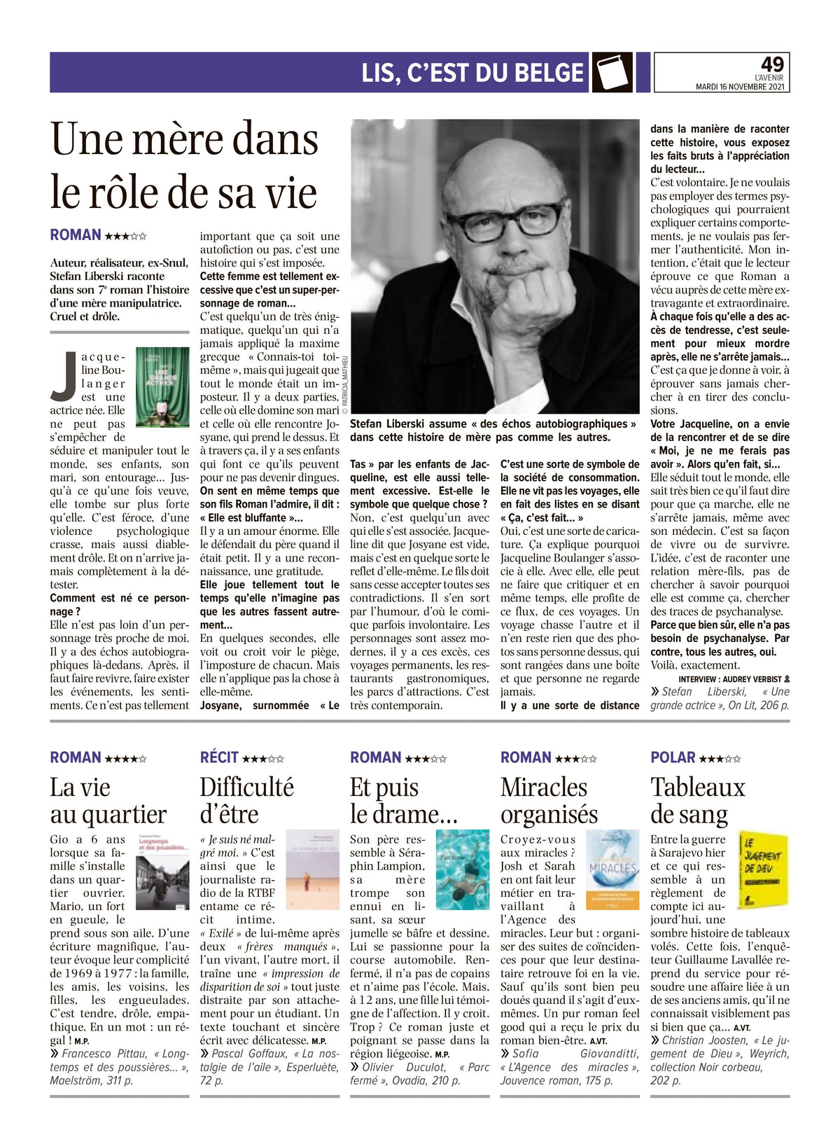 Couverture du livre « Une grande actrice » de Stefan Liberski